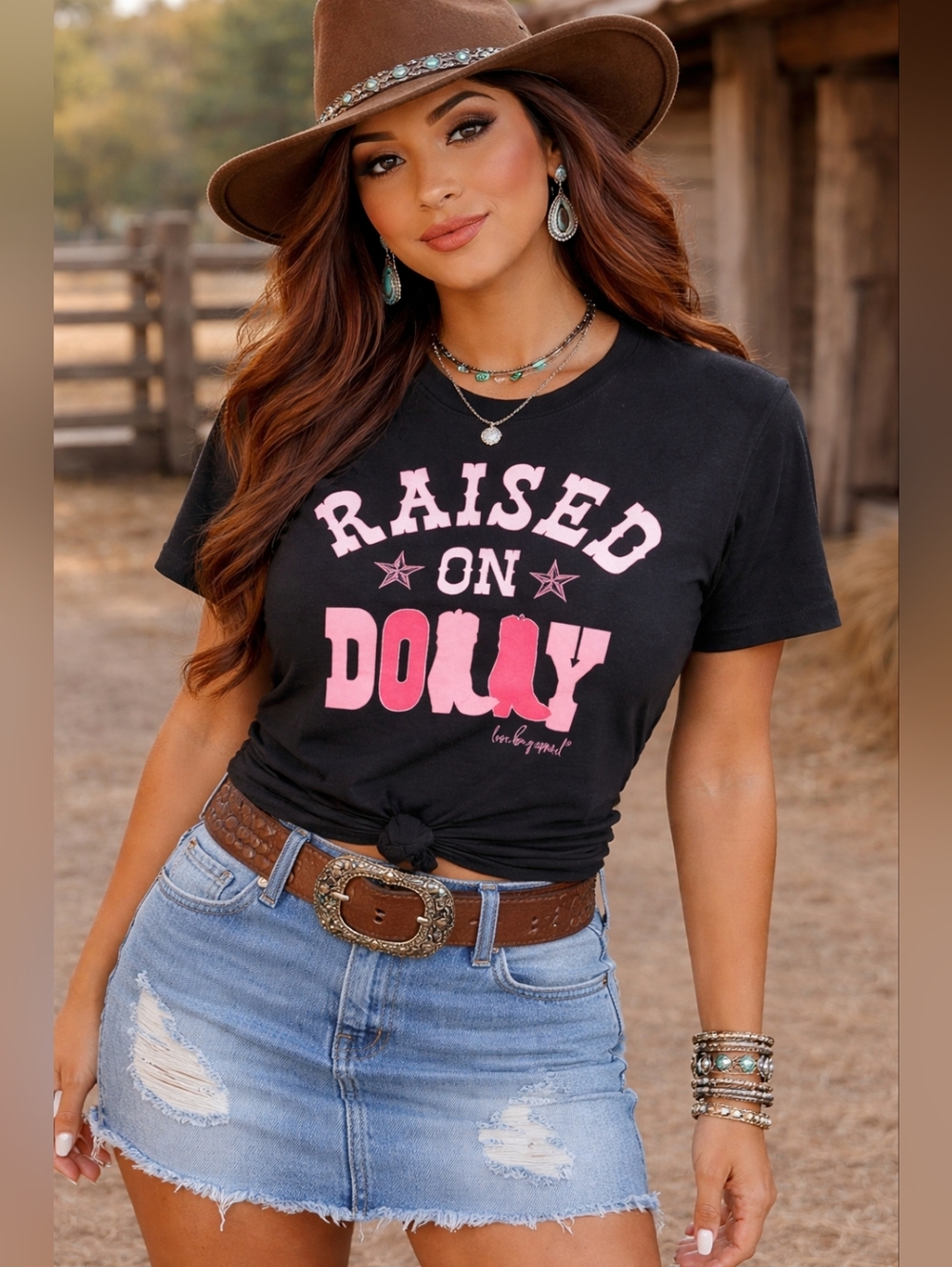Raised on Dolly Graphic Tee - Black & Pink